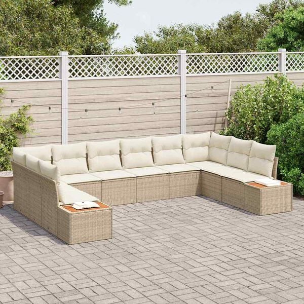vidaXL Gartensofa-set mit Kissen 10 pcs Beige Poly Rattan