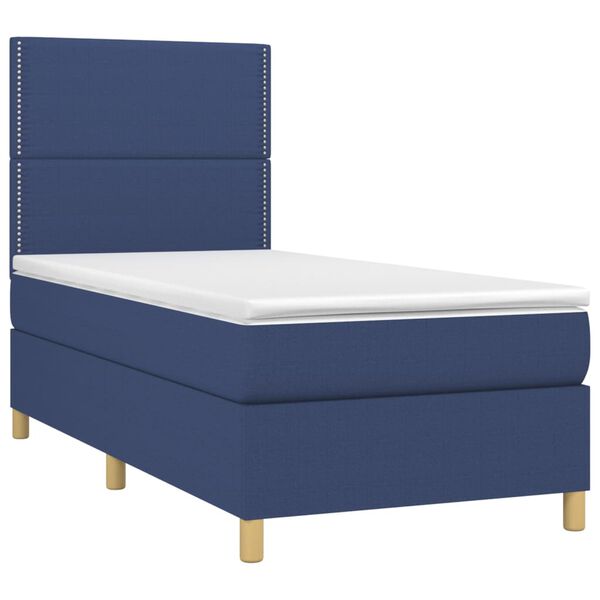 vidaXL Boxspringbett mit Matratze & LED Blau 90x190 cm Stoff