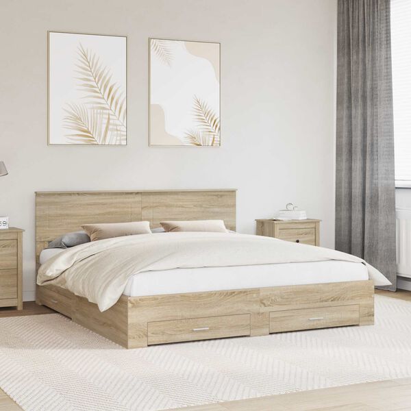 vidaXL Bettrahmen mit Kopfteil Sonoma-Eiche 200 x 200 cm Holzwerkstoff