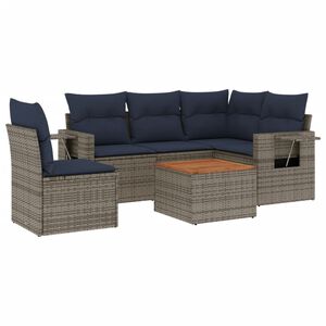 vidaXL 6-teiliges Gartensofa-Set mit Kissen, grau, Polyrattan