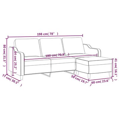 vidaXL 3-Sitzer-Sofa mit Hocker Weinrot 180 cm Stoff