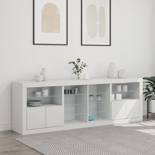 vidaXL Sideboard mit LED-Leuchten Wei&szlig; 202x37x67 cm