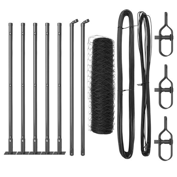 vidaXL Zaunpfosten Grau 10 x 0,4 m (36 mm Maschen) Stahl und PVC