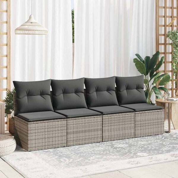 vidaXL 2-tlg. Garten-Sofagarnitur mit Kissen Grau Poly Rattan Akazie