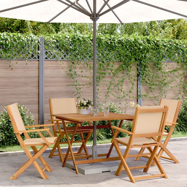 vidaXL 5-tlg. Garten-Essgruppe Stoff und Massivholz Beige