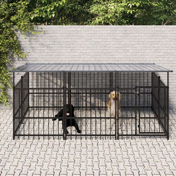 vidaXL Outdoor-Hundezwinger mit Dach Stahl 3,75 m&sup2;