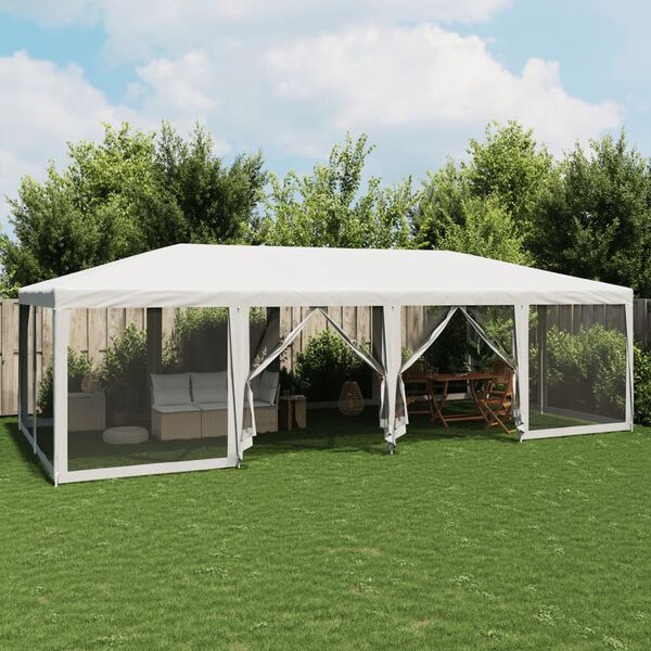vidaXL Partyzelt mit 12 Mesh-Seitenteilen Wei&szlig; 8x4 m HDPE