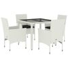 vidaXL 5-tlg. Garten-Essgruppe mit Kissen Wei&szlig; Poly Rattan und Glas