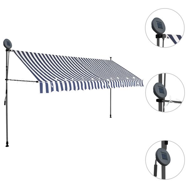 vidaXL Einziehbare Markise Handbetrieben mit LED 400 cm Blau und Wei&szlig;