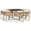vidaXL 9-tlg. Garten-Essgruppe mit Kissen Beige Poly Rattan