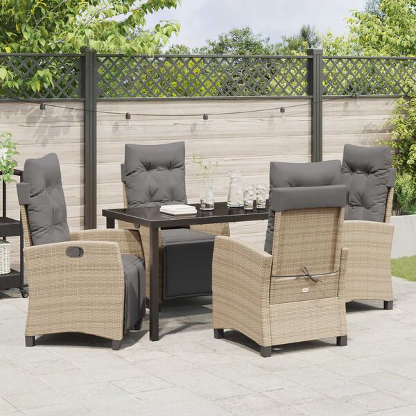 vidaXL Garten Essgruppe mit Kissen 5 pcs Beige Poly-Rattan