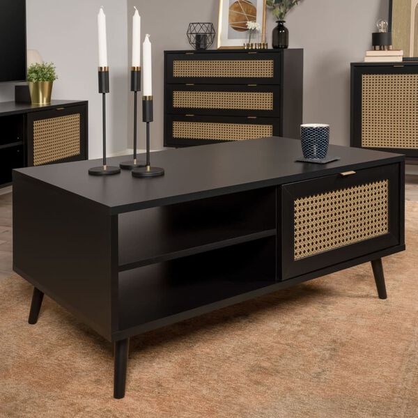 Finori Couchtisch Vienna 55A Schwarz und Rattan-Druck