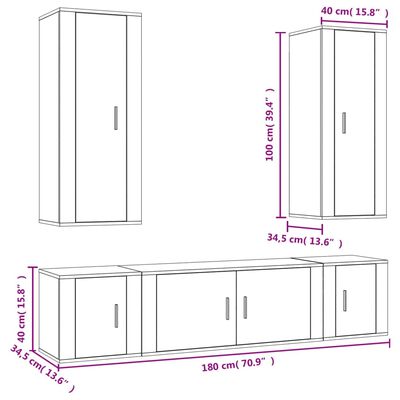 vidaXL 5-tlg. TV-Schrank-Set Räuchereiche Holzwerkstoff