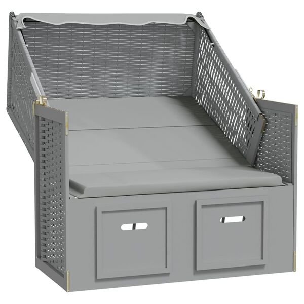 vidaXL Strandkorb mit Dach Poly Rattan und Massivholz Grau