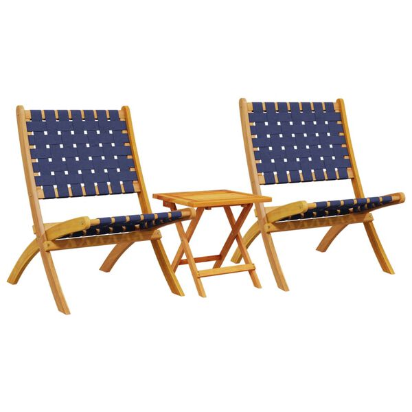 vidaXL Gartenst&uuml;hle 2 Stk. Klappbar mit Tisch Dunkelblau Massivholz