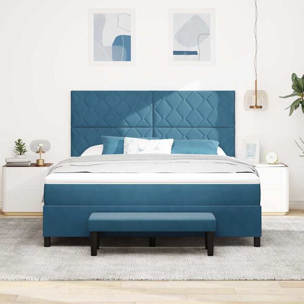 vidaXL Boxspringbett mit Matratze Dunkelblau 180 x 200 cm Samt