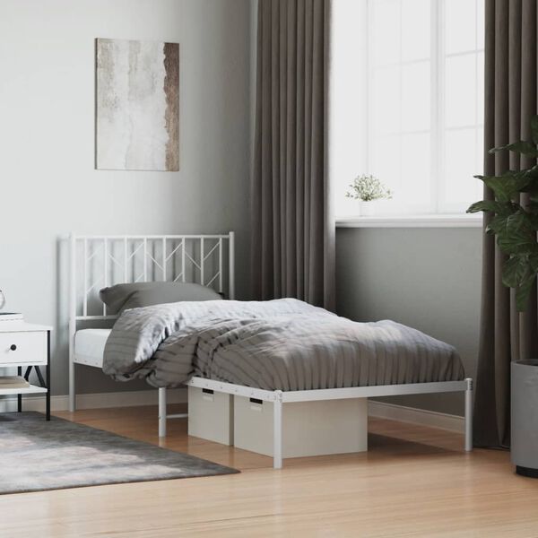 vidaXL Bettgestell mit Kopfteil Metall Wei&szlig; 90x200 cm