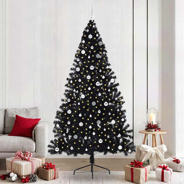 vidaXL K&uuml;nstlicher vorbeleuchteter Weihnachtsbaum Schwarz 240 cm PVC
