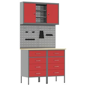 vidaXL Arbeitsschrankset mit Schubladen mit Regal 5 pcs Rot