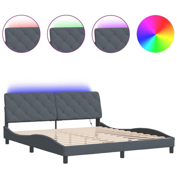 vidaXL Bettgestell mit LED ohne Matratze Dunkelgrau 180x200 cm Samt