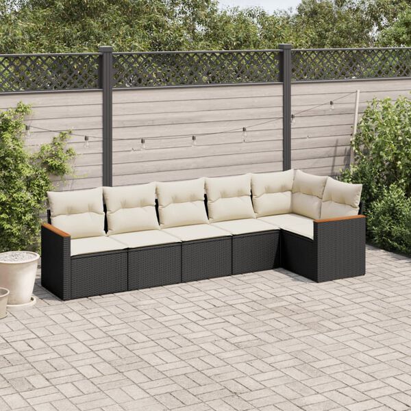 vidaXL 6-tlg. Garten-Sofagarnitur mit Kissen Schwarz Poly Rattan
