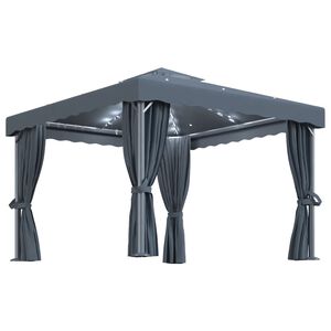 vidaXL Pavillon mit Vorh&auml;ngen & LED-Lichterkette 3x3 m Anthrazit