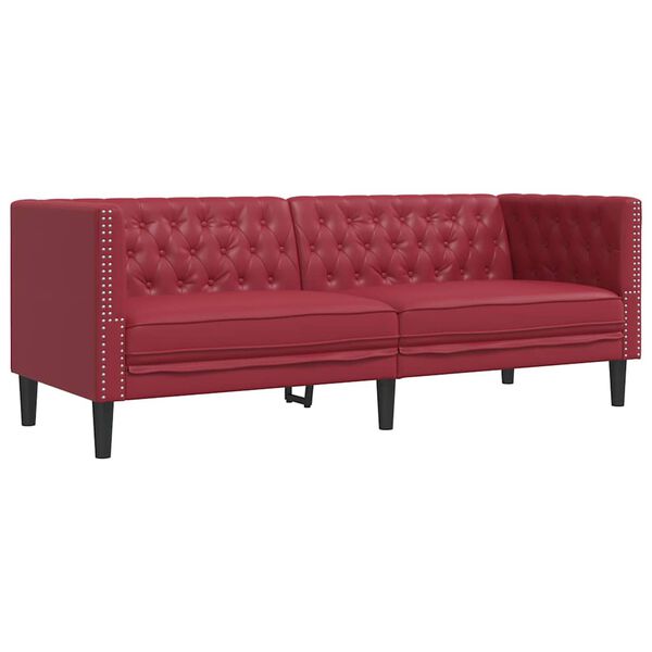 vidaXL Chesterfield-Sofa 3-Sitzer Weinrot Kunstleder