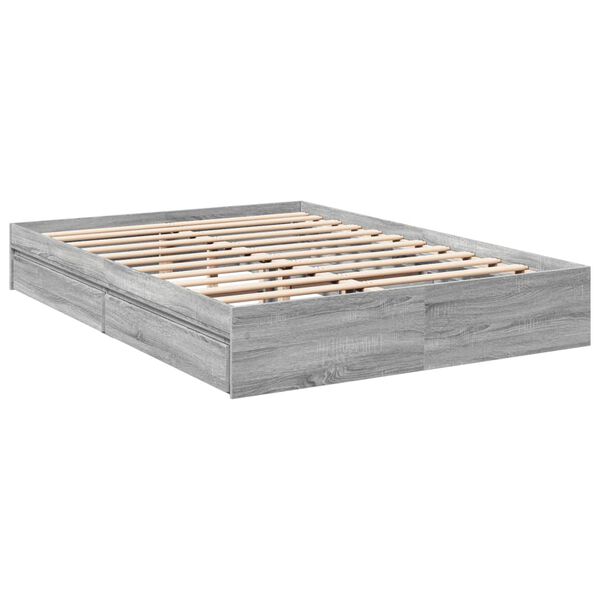 vidaXL Bettgestell mit Schubladen Grau Sonoma 150x200 cm Holzwerkstoff