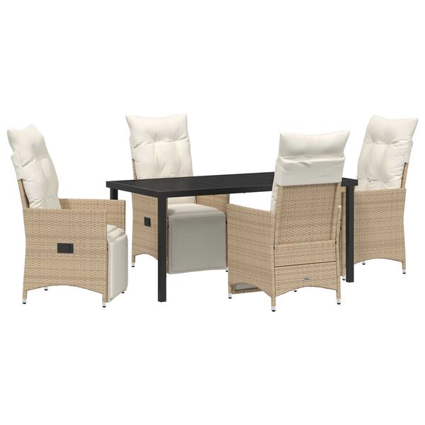 vidaXL Garten Essgruppe mit Kissen 5 pcs Beige Poly-Rattan