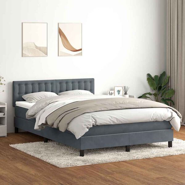 vidaXL Boxspringbett mit Matratze & LED Dunkelgrau 160x220 cm Samt