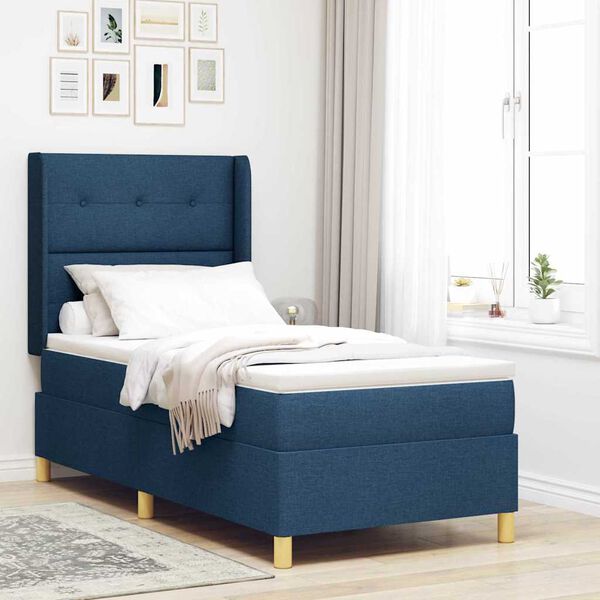 vidaXL Boxspringbett mit Matratze Blau 80 x 200 cm Stoff