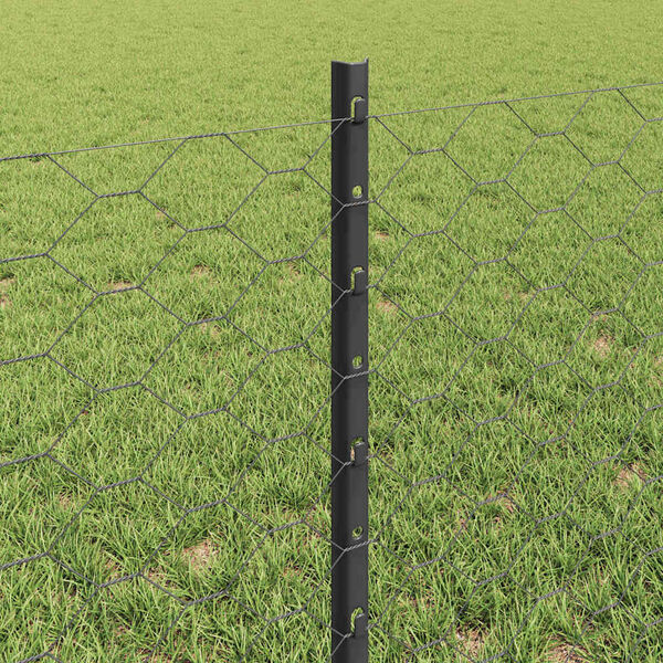 vidaXL Zaun mit Pfosten Grau 0,6 x 25 m Stahl und PVC