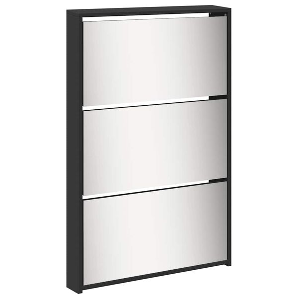 vidaXL Schuhschrank mit Spiegel 5 F&auml;cher Schwarz 63x17x169,5 cm
