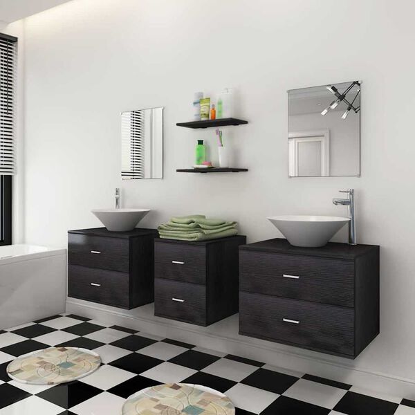 vidaXL 7-tlg. Badm&ouml;bel und Waschbecken Set Schwarz