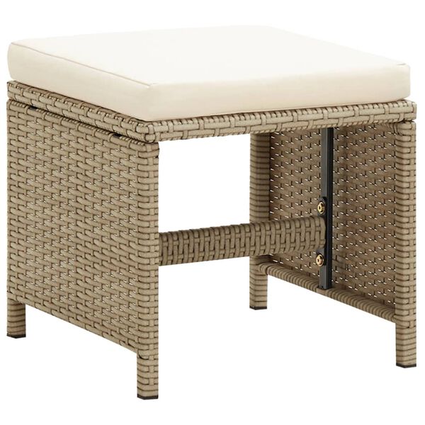 vidaXL Gartenhocker 4 Stk. mit Sitzkissen Poly Rattan Beige