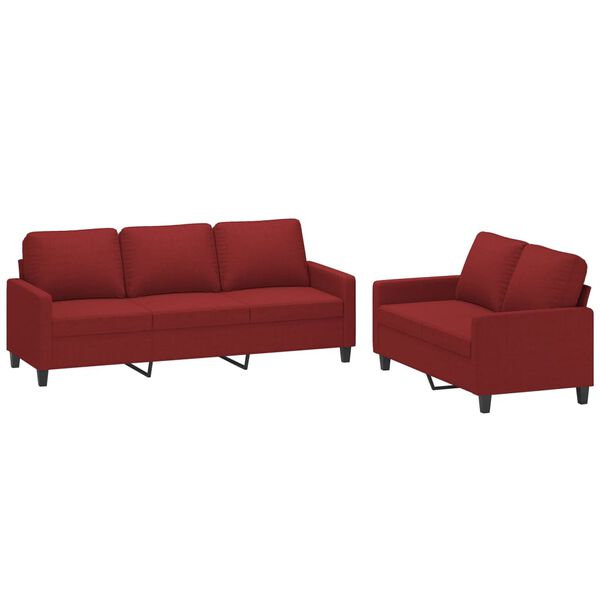 vidaXL 2-tlg. Sofagarnitur mit Kissen Weinrot Stoff