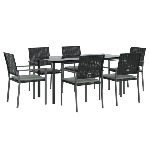 vidaXL 7-tlg. Garten-Essgruppe mit Kissen Poly Rattan und Stahl