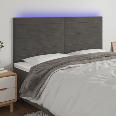 vidaXL LED Kopfteil Dunkelgrau 200x5x118/128 cm Samt