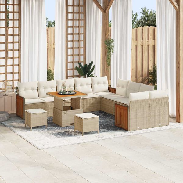 vidaXL Gartensofa-set mit Kissen 17 pcs Beige und Creme Poly-Rattan