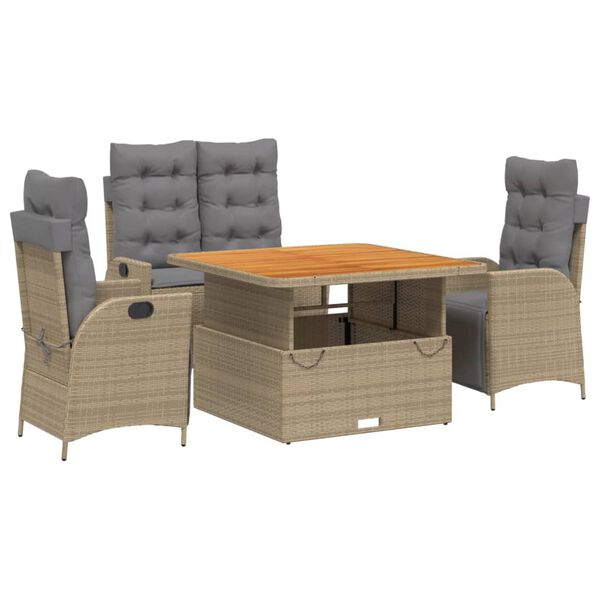 vidaXL 5-tlg. Garten-Essgruppe mit Kissen Beige Poly Rattan