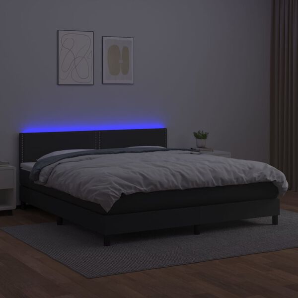 vidaXL Boxspringbett mit Matratze & LED Schwarz 180x200 cm Kunstleder