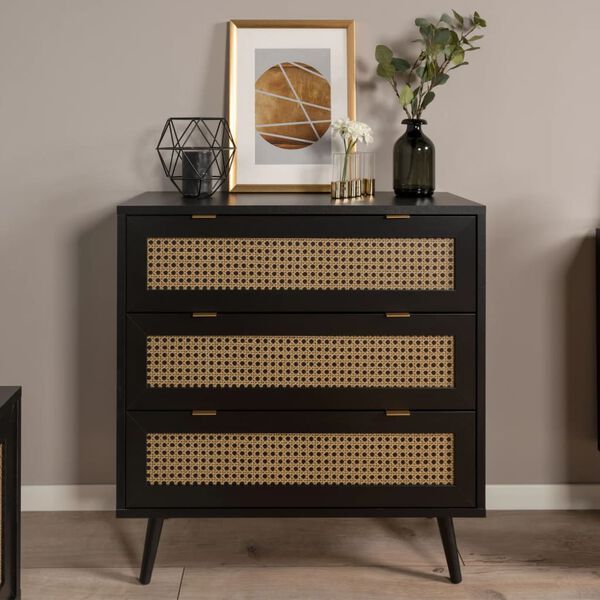 Finori Kommode Vienna 03A Schwarz und Rattan-Druck