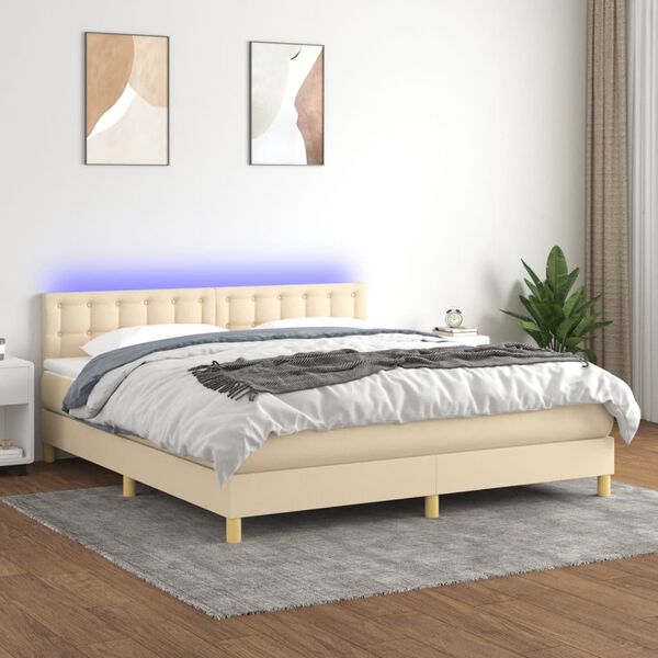 vidaXL Boxspringbett mit Matratze & LED Creme 160x200 cm Stoff
