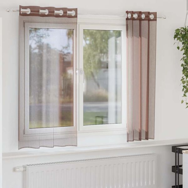 vidaXL Voile Vorh&auml;nge mit &Ouml;sen 2 Stk. Braun 140x175 cm
