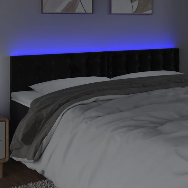 vidaXL LED Kopfteil Schwarz 180x5x78/88 cm Samt
