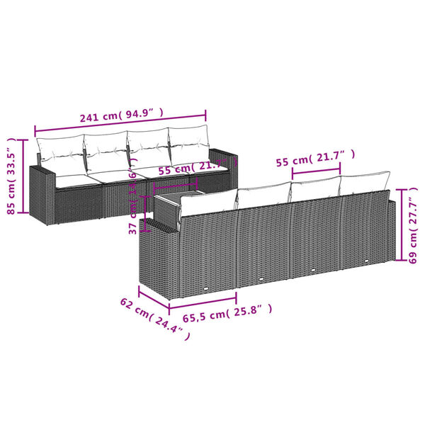 vidaXL 9-tlg. Garten-Sofagarnitur mit Kissen Beige Poly Rattan