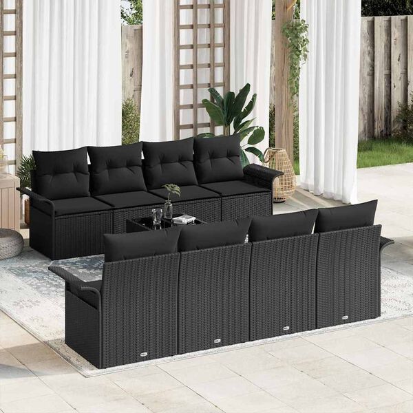 vidaXL Gartensofa-set mit Kissen 9 pcs Schwarz Poly-Rattan