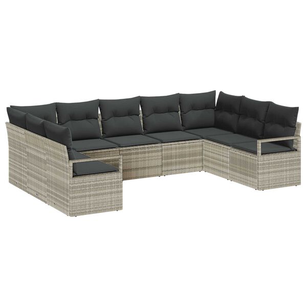 vidaXL Sofa Set mit Kissen 9 pcs Hellgrau Poly-Rattan