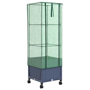 vidaXL Gartenplanter mit Gew&auml;chshausabdeckung und R&auml;dern Blaugrau PP