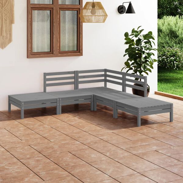 vidaXL 5-tlg. Garten-Lounge-Set Massivholz Kiefer Grau